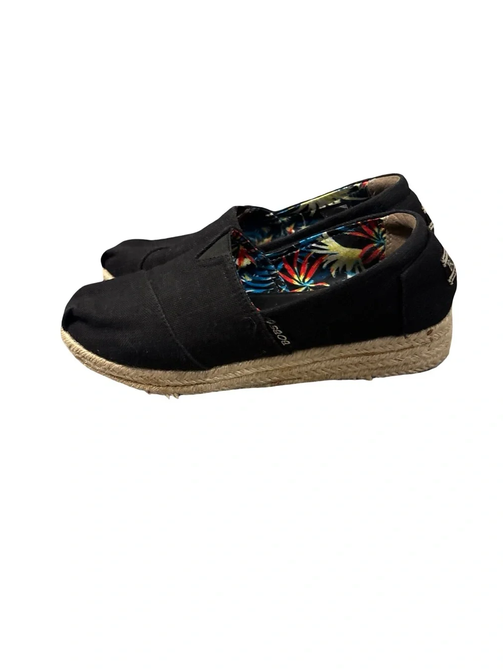 BOBS Black Espadrille Wedge Bohemian Coastal Preppy Earthy Slip-Ons Size 7.5